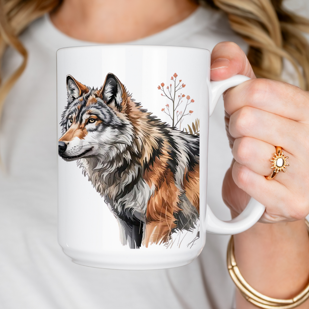 Woodland Wolf Mug Deluxe 15oz. - Nature Lover Gift