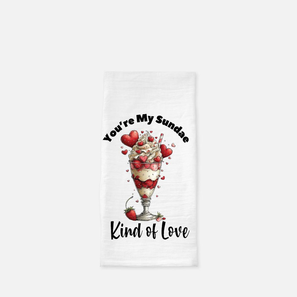 Towel with ice cream sundae design and text on a white background