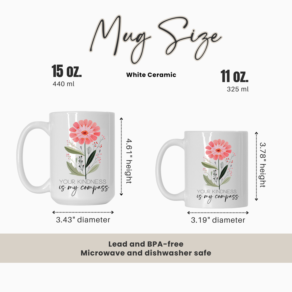 Mug size comparison chart with two mugs and measurements on a white background