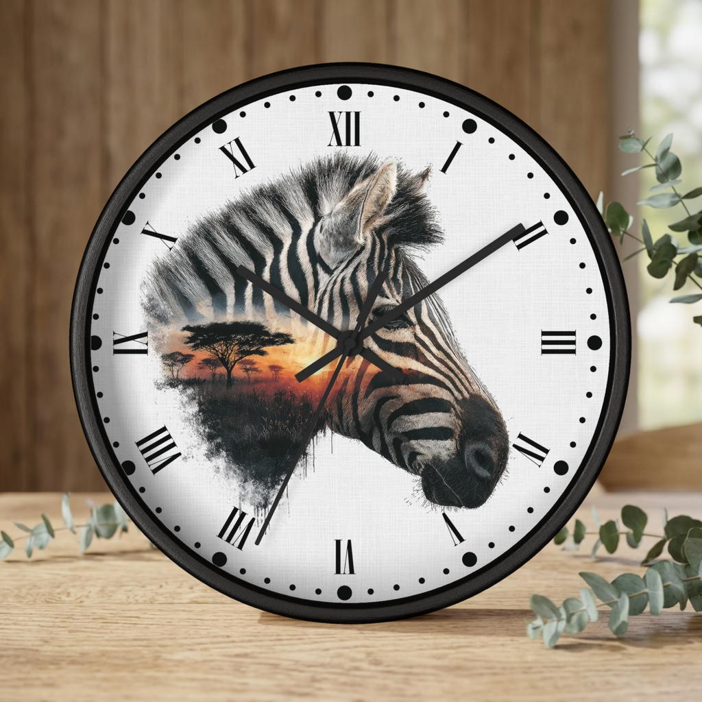 Zebra Silhouette Wall Clock — African Sunset Animal Decor