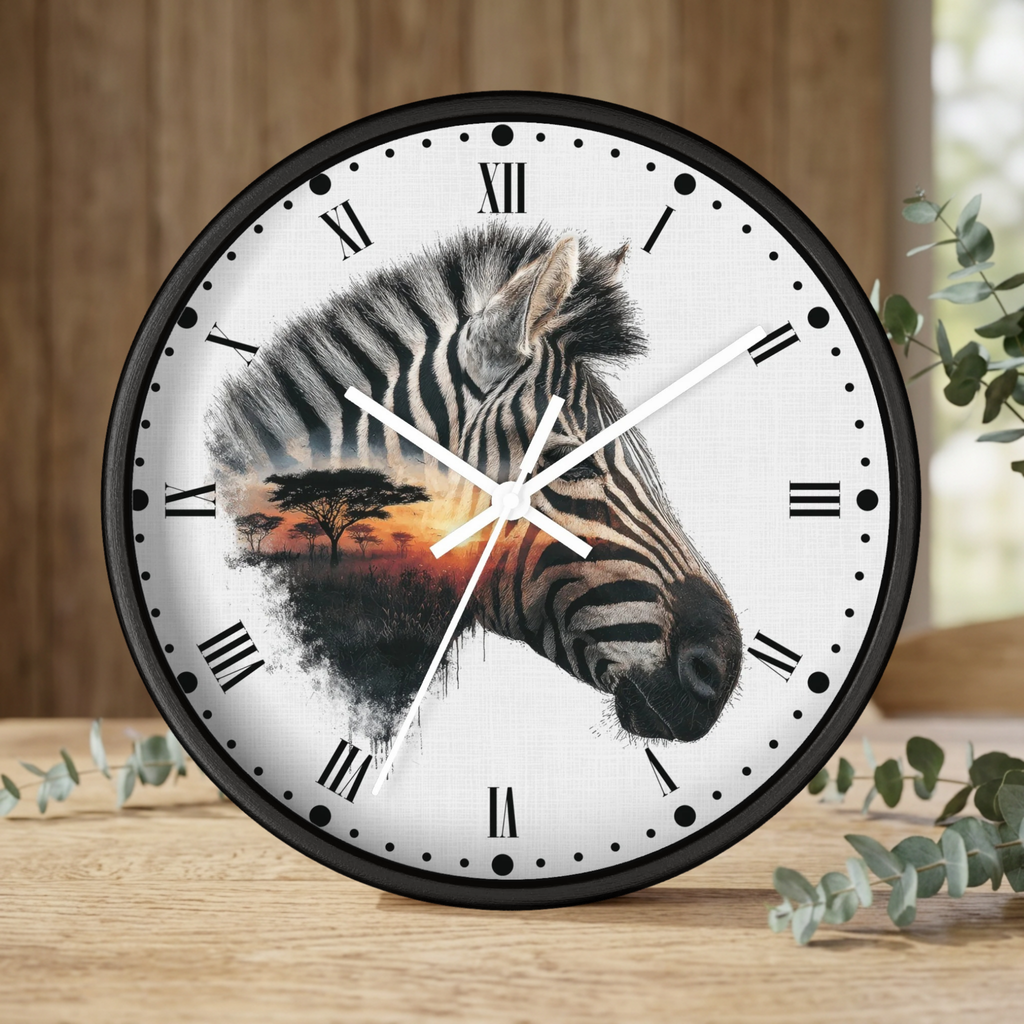 Zebra Silhouette Wall Clock — African Sunset Animal Decor