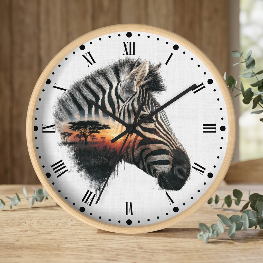 Zebra Silhouette Wall Clock — African Sunset Animal Decor