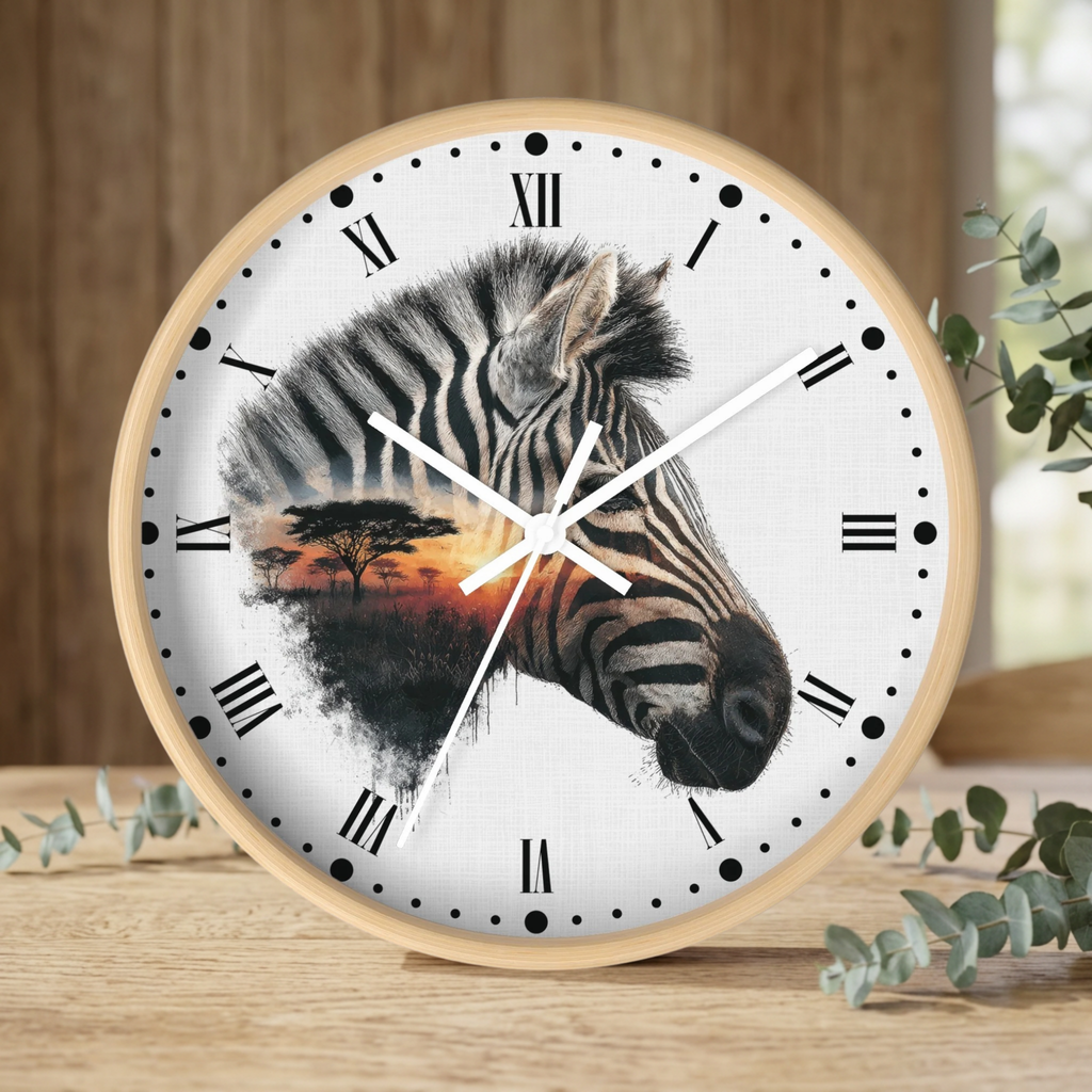 Zebra Silhouette Wall Clock — African Sunset Animal Decor