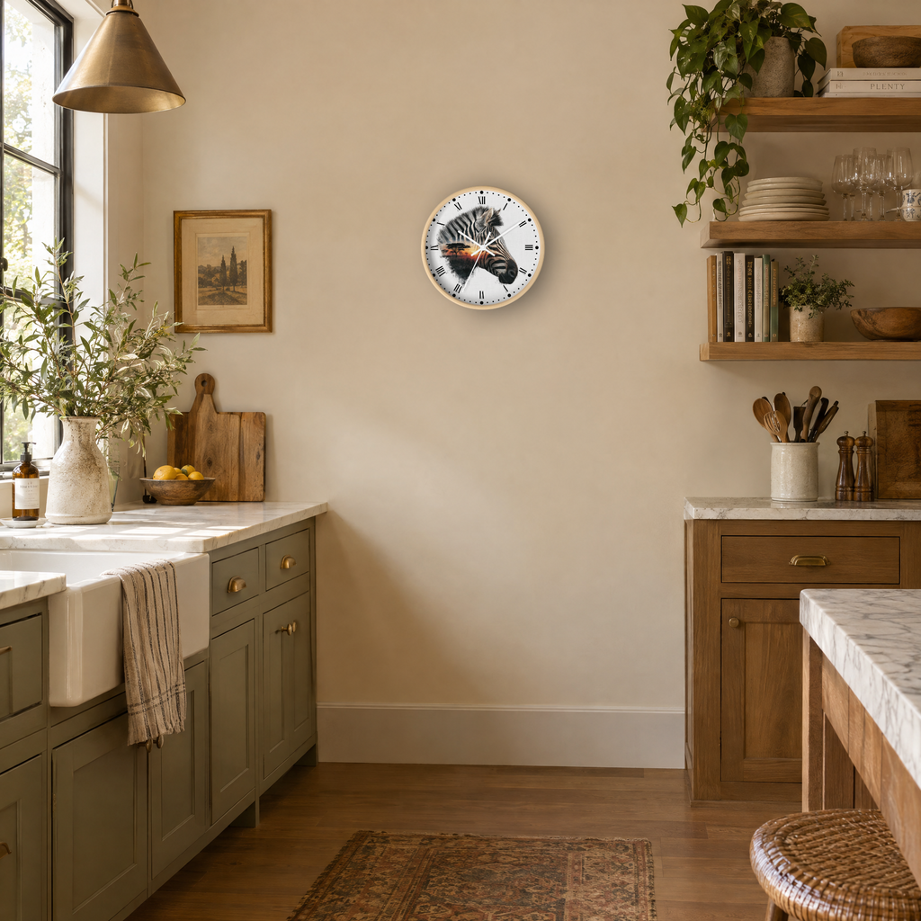 Zebra Silhouette Wall Clock — African Sunset Animal Decor
