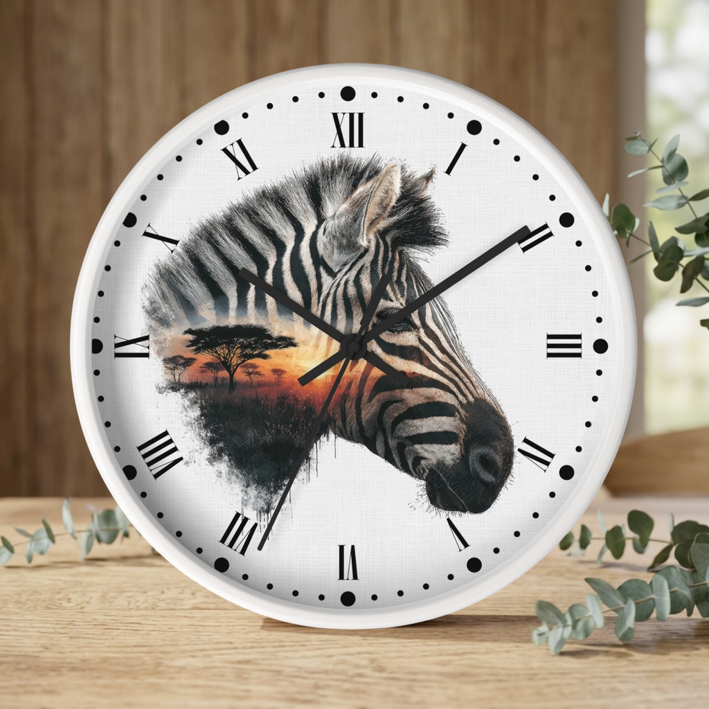 Zebra Silhouette Wall Clock — African Sunset Animal Decor