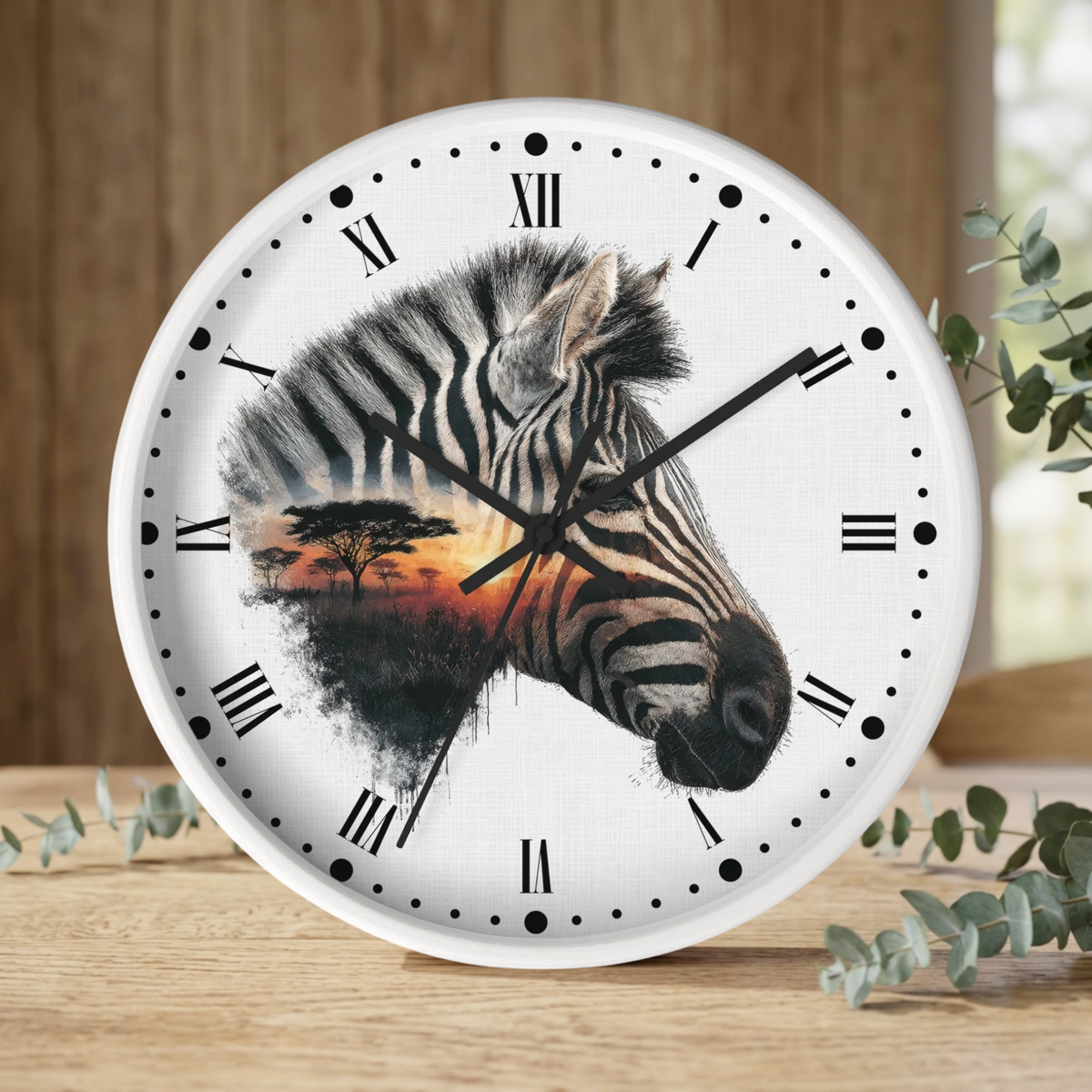 Zebra Silhouette Wall Clock — African Sunset Animal Decor