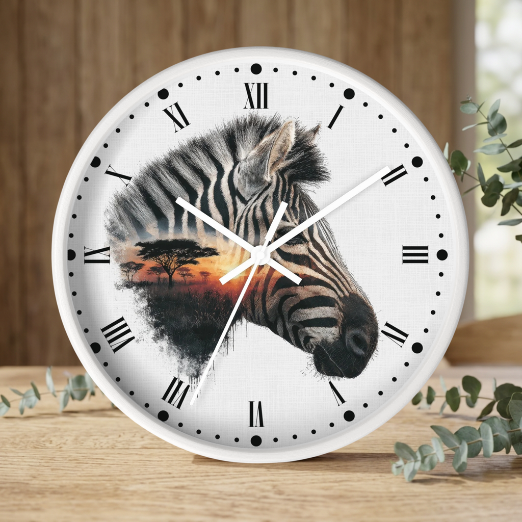 Zebra Silhouette Wall Clock — African Sunset Animal Decor