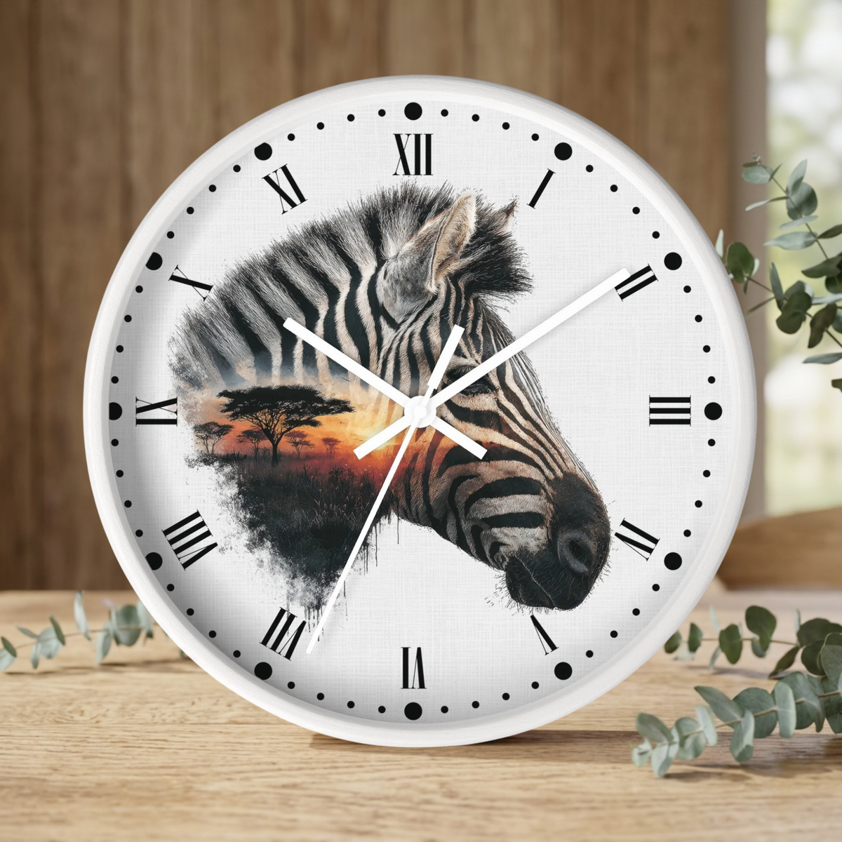 Zebra Silhouette Wall Clock — African Sunset Animal Decor