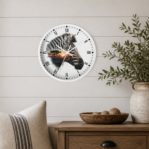 Zebra Silhouette Wall Clock — African Sunset Animal Decor
