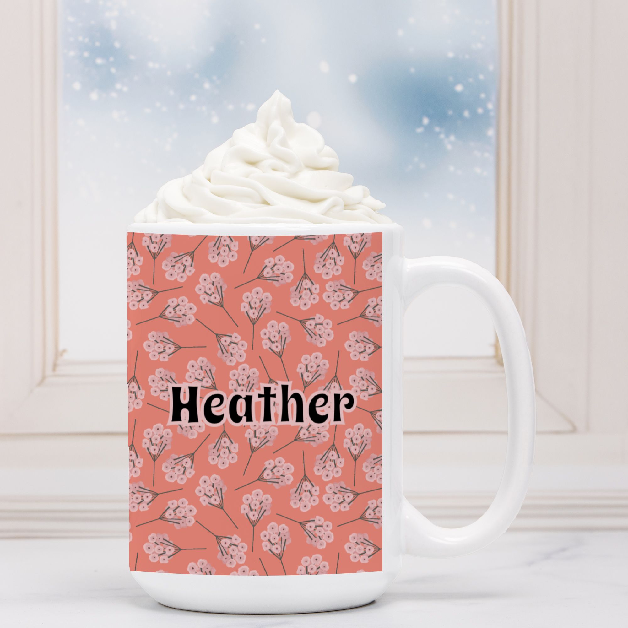 Personalized Coral Bloom Pattern Mug Deluxe 15oz.