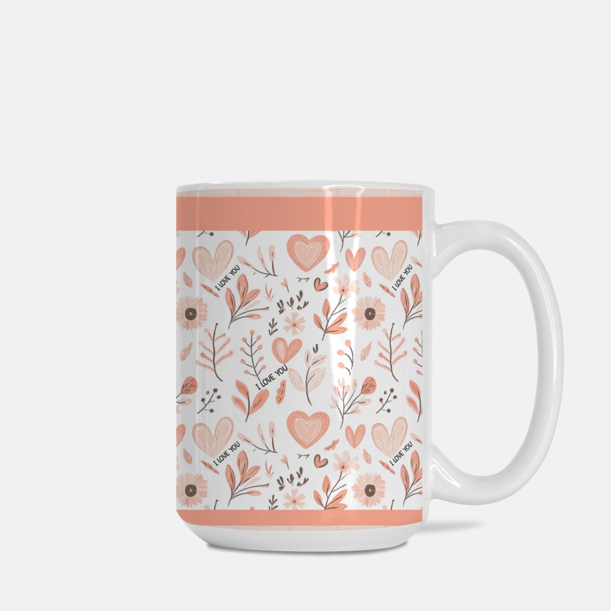 Mug with floral and heart pattern on a white background