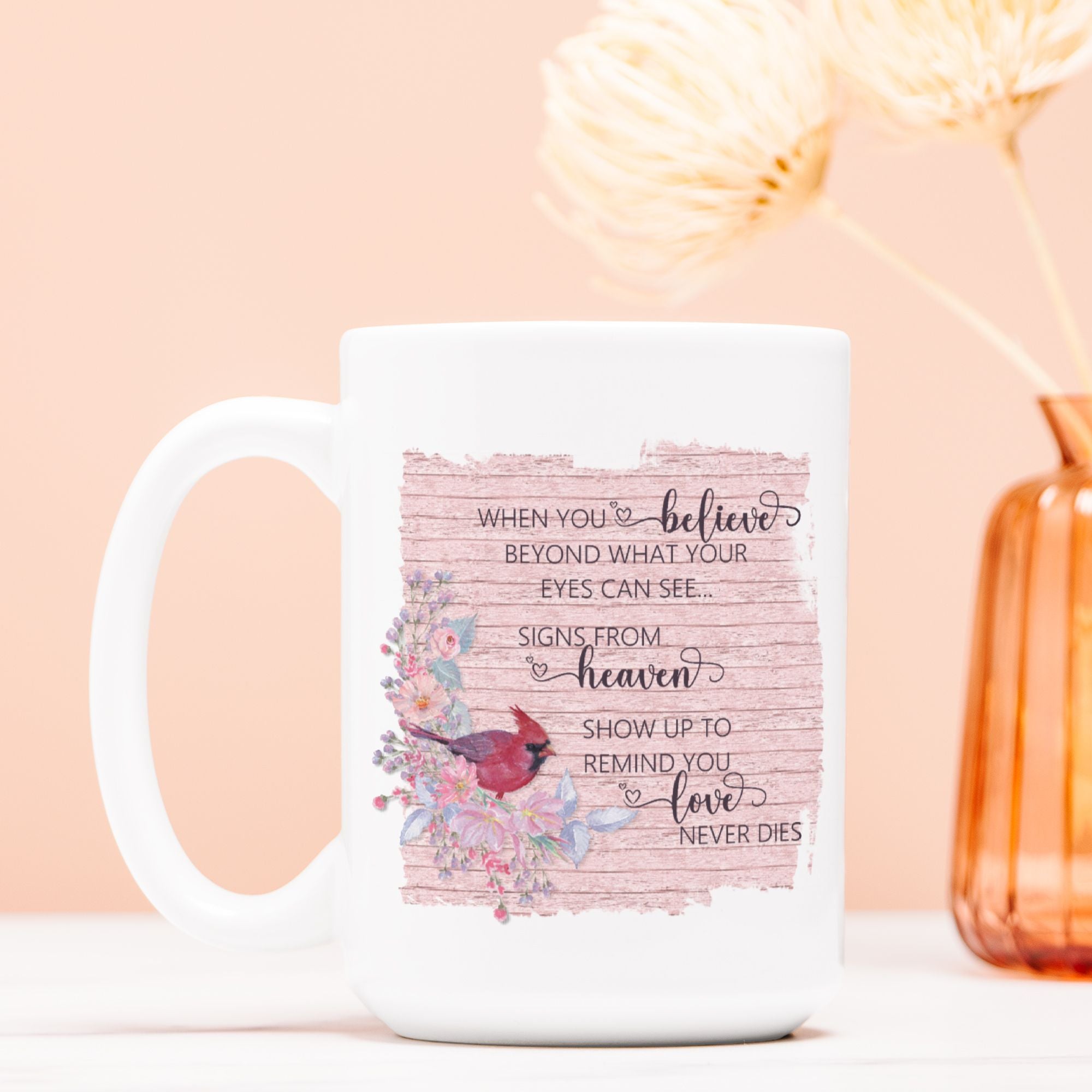 Cardinal Love Never Dies Mug Deluxe 15oz.