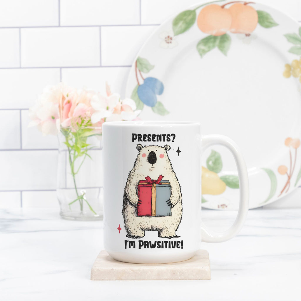 Christmas Bear Presents I'm Pawsitive Mug Deluxe 15oz.