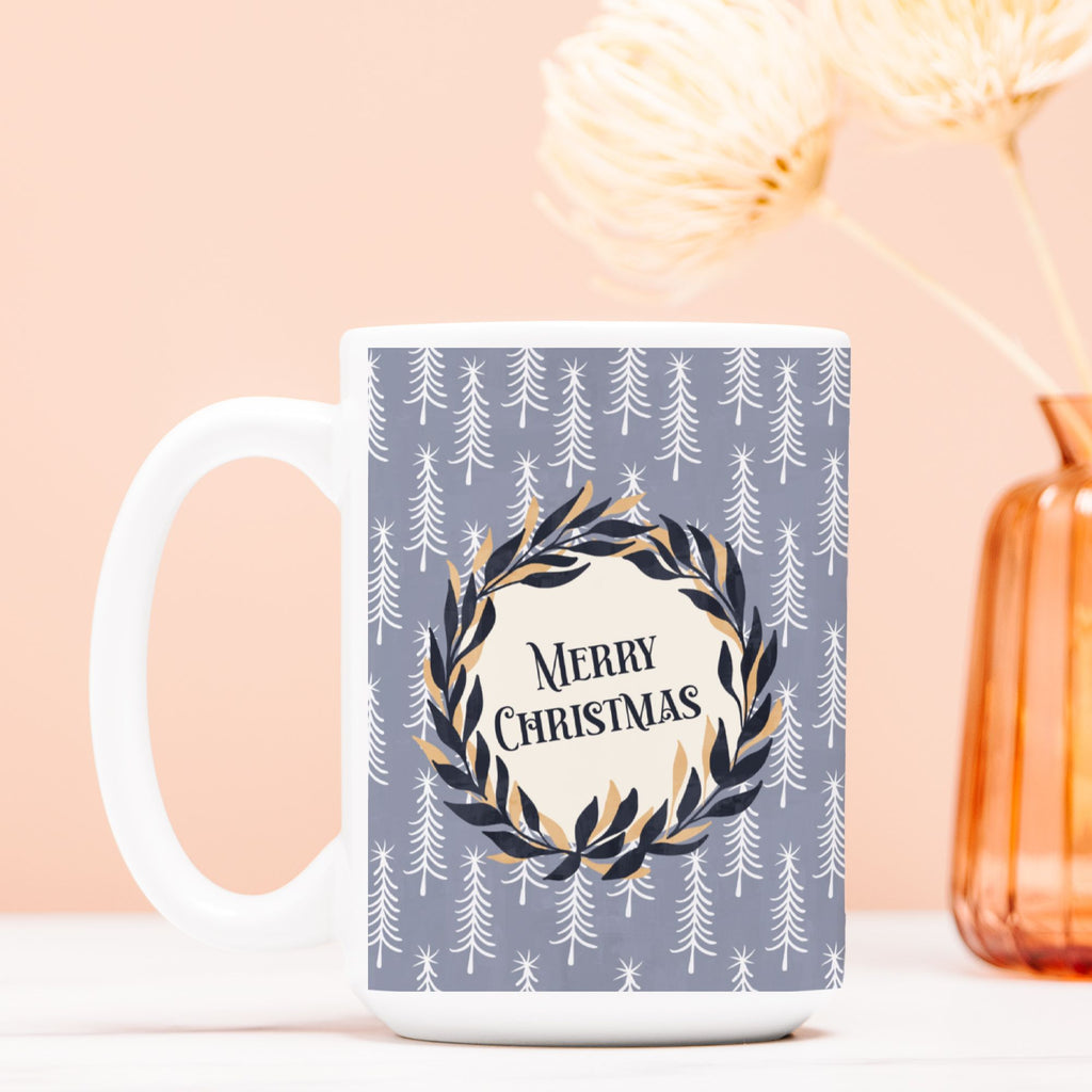 Merry Christmas Wreath Mug Deluxe 15oz.