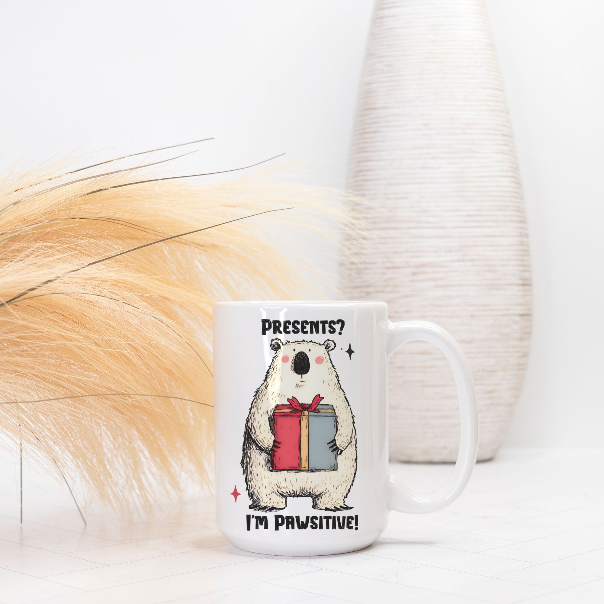 Christmas Bear Presents I'm Pawsitive Mug Deluxe 15oz.