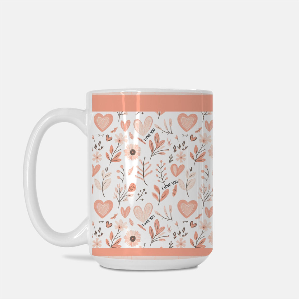 Mug with floral and heart pattern on a white background