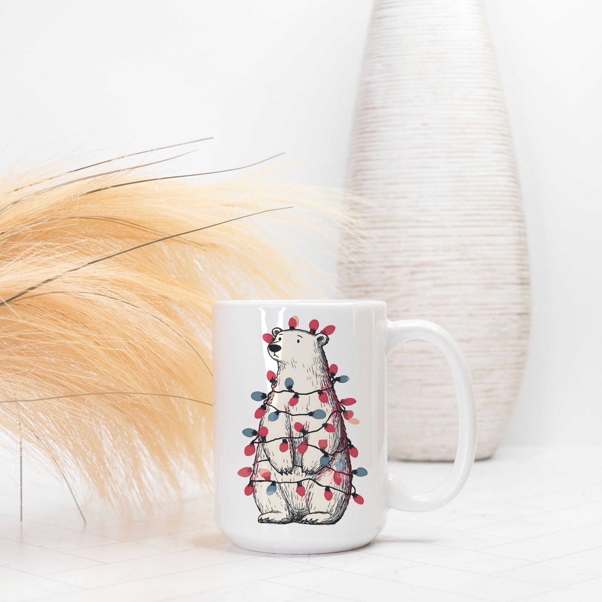Polar Bear in Christmas Lights Mug Deluxe 15oz.