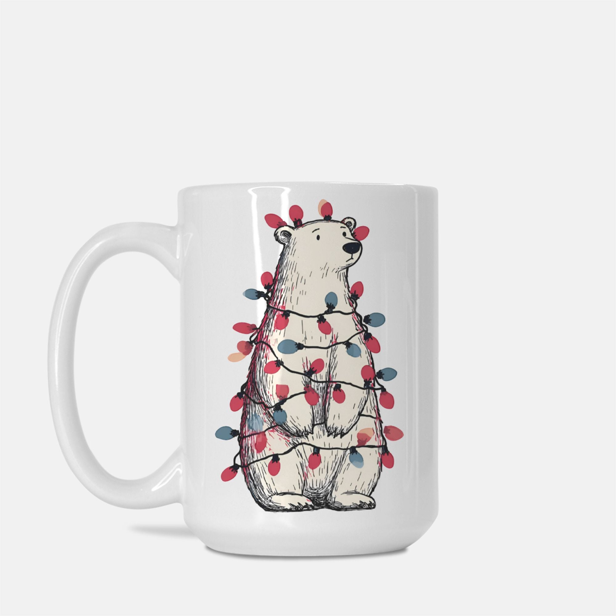 Polar Bear in Christmas Lights Mug Deluxe 15oz.